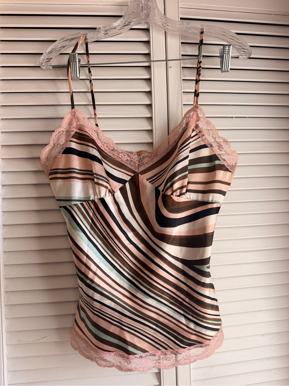 Twenty One Pink, Y2K Black & Mint Striped Satin Lace Cami Tank